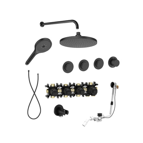 Roca Concealed Shower Set Matt Black Roca T-Multi Switch Thermostatic Concealed Shower Valve with Rainshower Head, Shower Handset and  Overflow Bath Filler