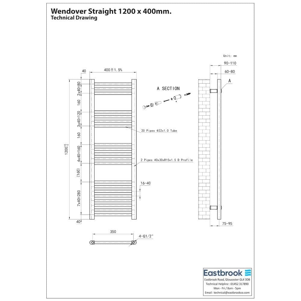 Eastbrook Wendover Straight Heated Towel Rail in Chrome
