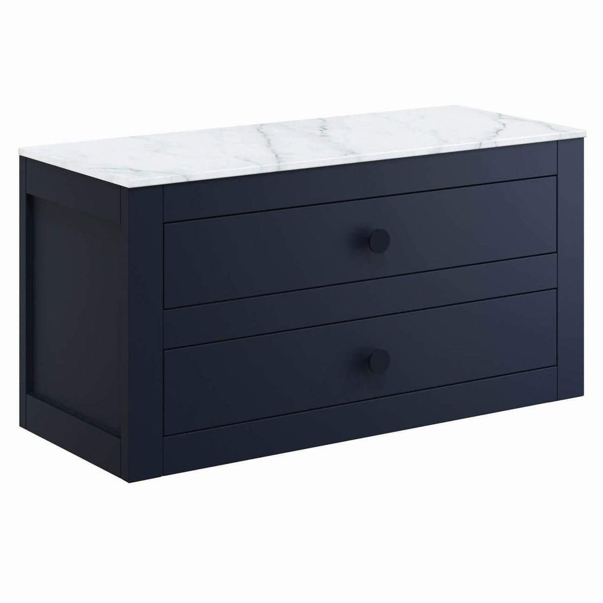 Crosswater Wall Mounted Vanity Unit Deep Indigo Blue / 910 x 460mm Crosswater Canvass Vanity Unit with White Carrara Marble Effect Worktop