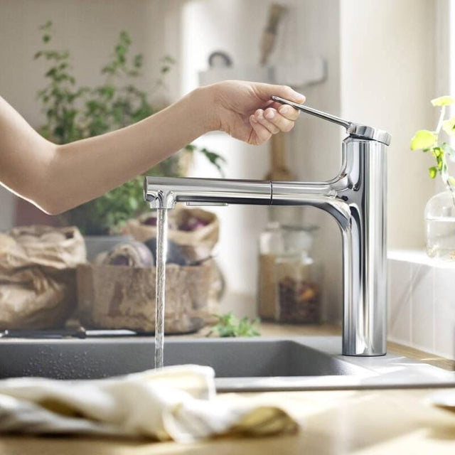 Hansgrohe Kitchen Tap Chrome Hansgrohe Zesis M33 Single Lever Kitchen Mixer Tap 160 with Pull-Out Spray