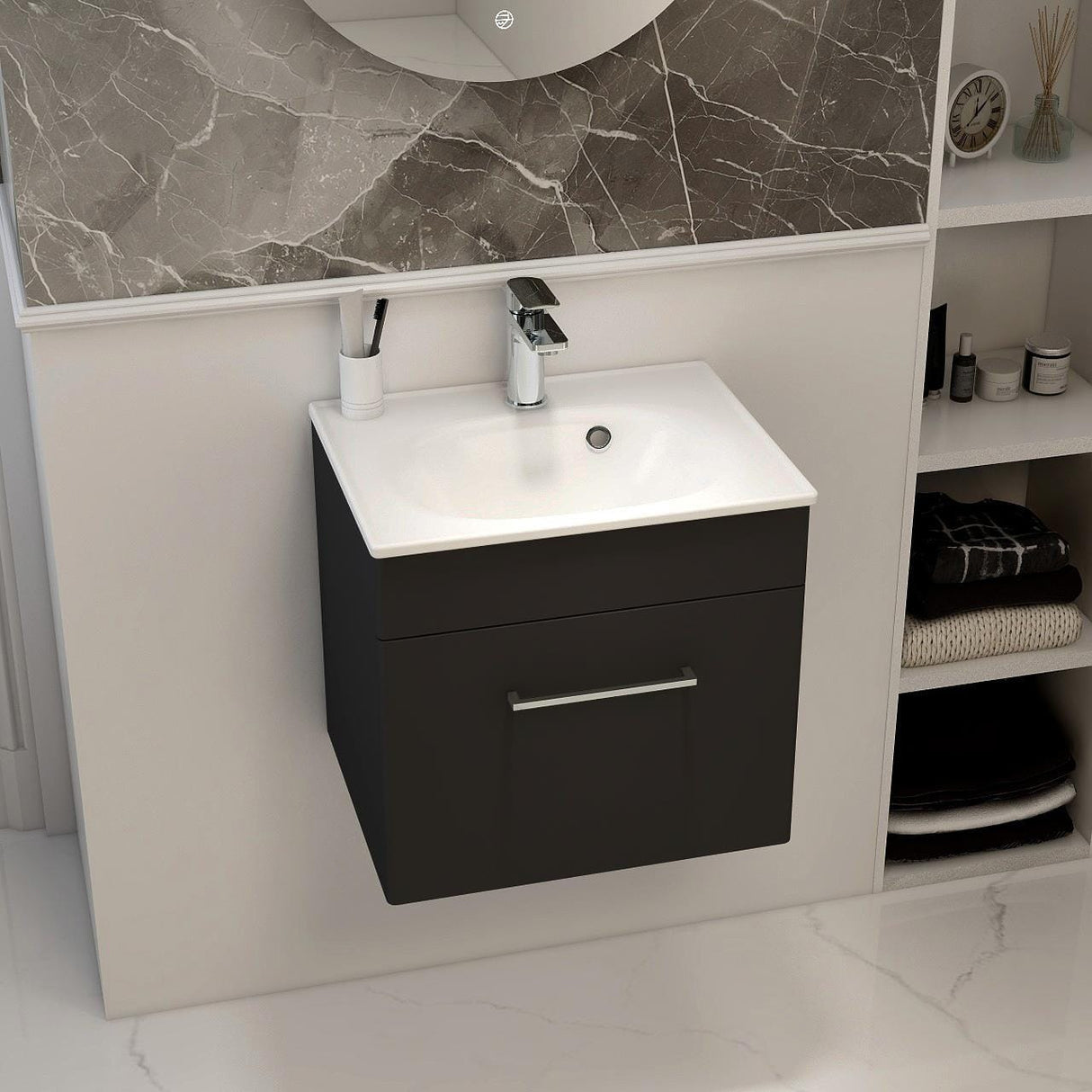 Imex Croma Wall Mounted Single Drawer 500mm Vanity Unit with 1 Tap Hole Basin