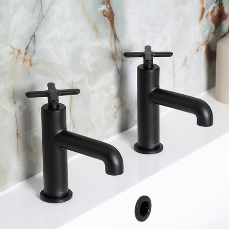 Heritage Pillar Basin Tap Matt Black Heritage Salcombe Basin Pillar Taps (Pair)