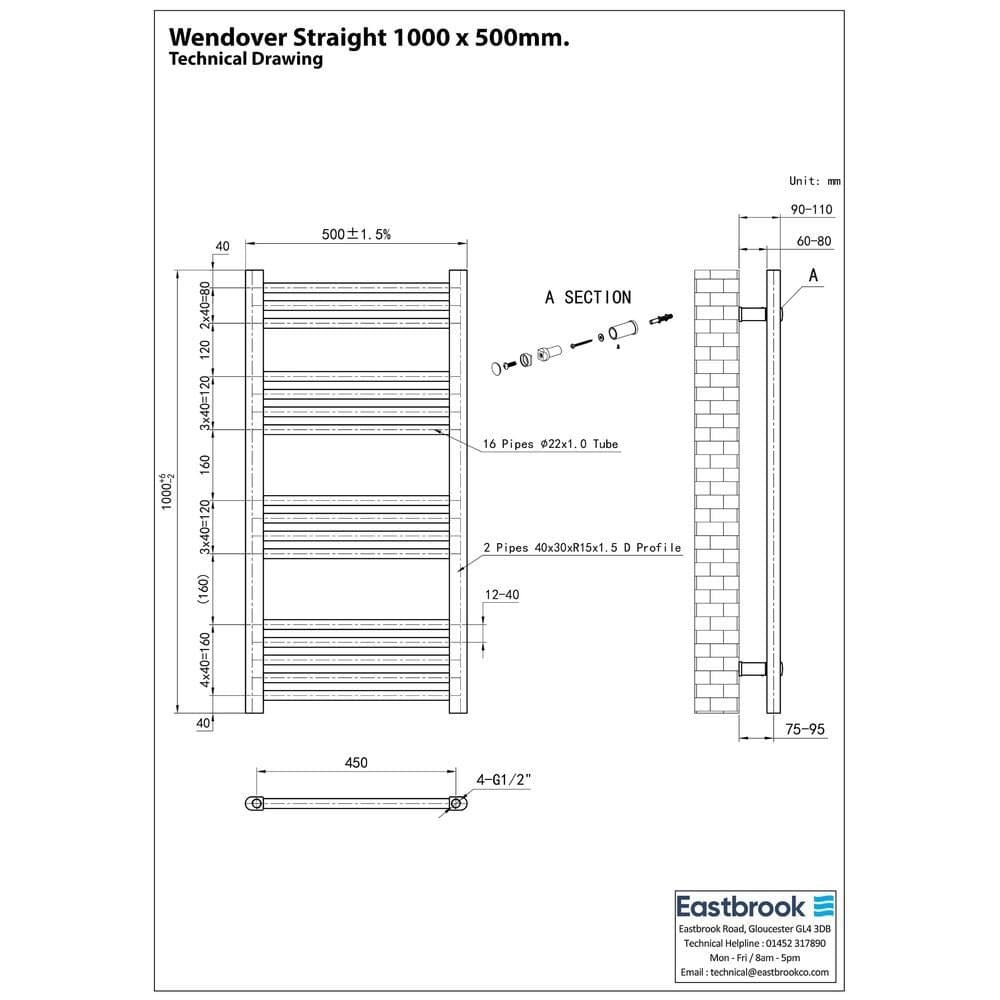Eastbrook Ladder Rails Eastbrook Wendover Straight Heated Towel Rail in Anthracite