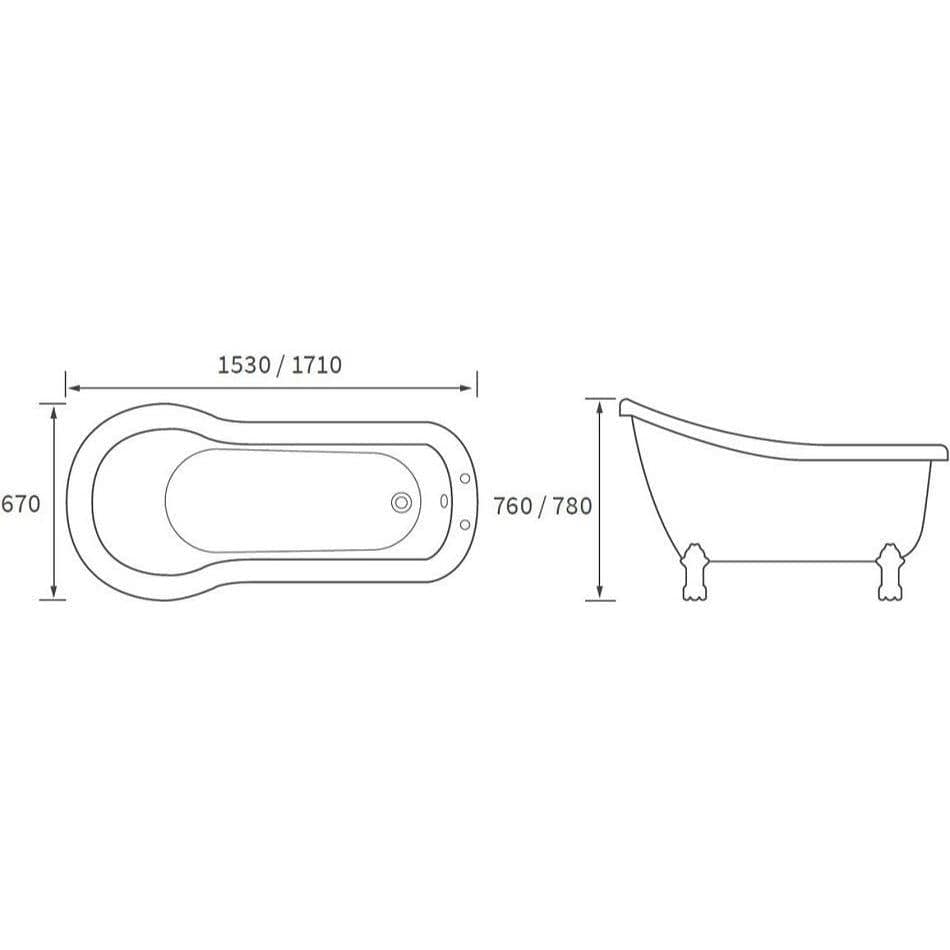 Aquarius Bathrooms Roll Top and Slipper Freestanding Bath Aquarius Timeless Luxury Freestanding Slipper Bath - 1530 x 670mm with Chrome Lions Paw Feet