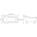 Aquarius Bathrooms Roll Top and Slipper Freestanding Bath Aquarius Timeless Luxury Freestanding Slipper Bath - 1530 x 670mm with Chrome Lions Paw Feet