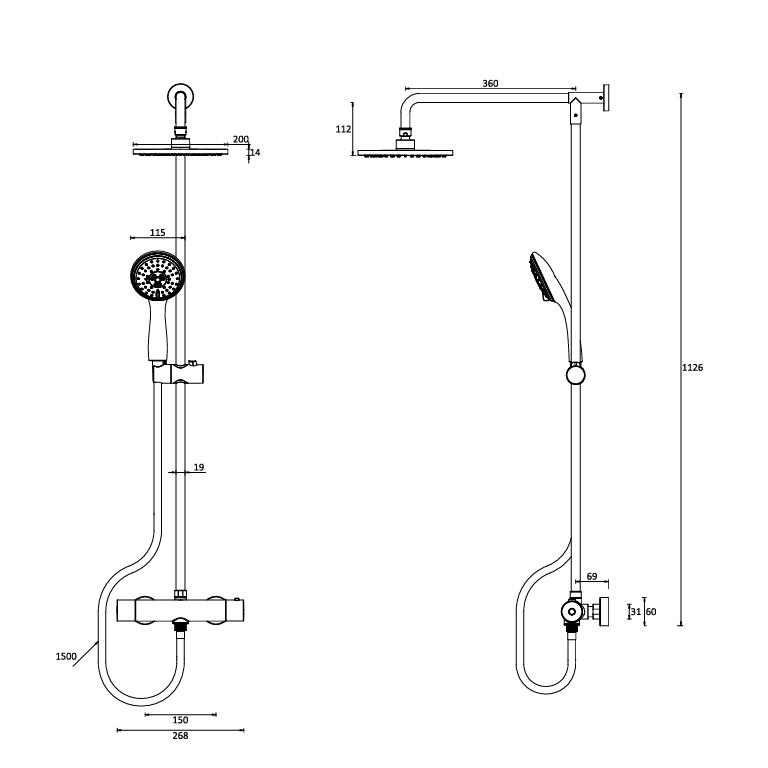 Crosswater Exposed Shower Set Crosswater Fusion Multifunction Thermostatic Shower Valve With Fixed Head & Three Mode Shower Kit in Chrome