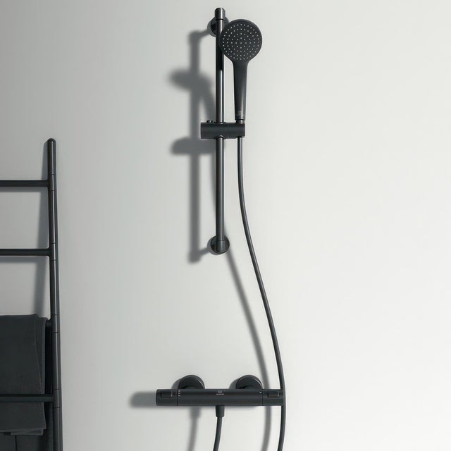 Ideal Standard Exposed Shower Set Ideal Standard Ceratherm T25 Exposed Thermostatic Shower Valve Set with 600mm Adjustable Riser and Handset in Black