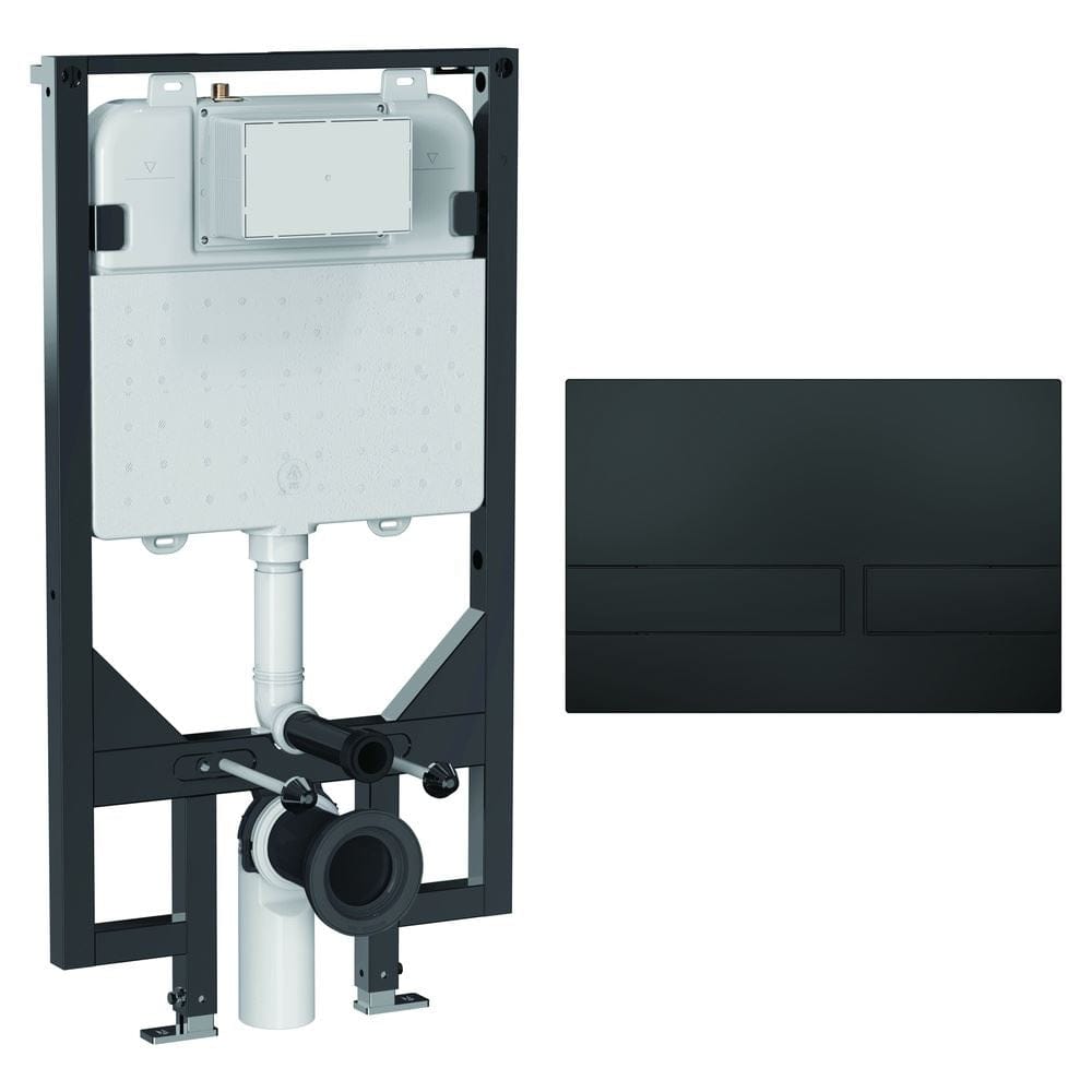 Crosswater Wall Hung WC Frame Venue Plate in Matt Black Crosswater 1.14m Ultra Slim Depth Dual Flush WC Support Frame Set with Flush Plate