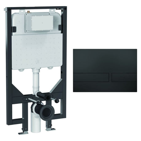 Crosswater Wall Hung WC Frame Venue Plate in Matt Black Crosswater 1.14m Ultra Slim Depth Dual Flush WC Support Frame Set with Flush Plate