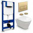 Aquarius Bathrooms Wall Hung Toilet Brushed Brass / Square Aquarius Urbano Rimless Wall Hung Toilet Pack with Frame, Flush Plate, Soft Closing Seat and Hinge Covers