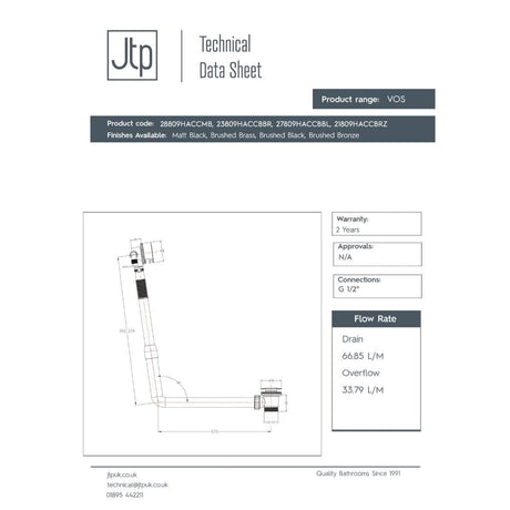 JTP Bath Waste JTP VOS Bath Filler with Click Clack Waste