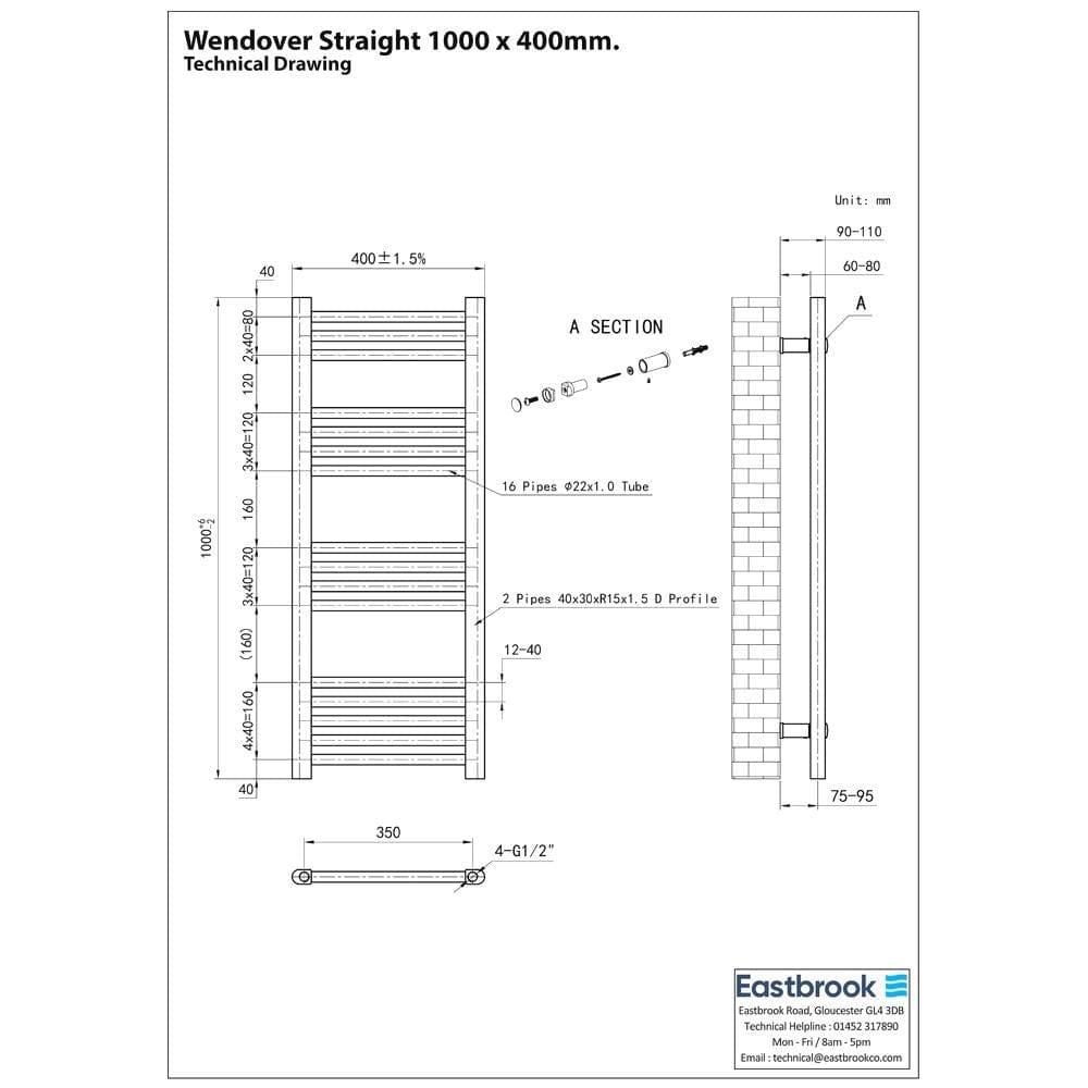 Eastbrook Wendover Straight Heated Towel Rail in Anthracite