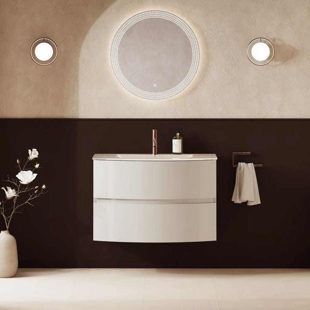 Crosswater Wall Mounted Vanity Unit 800mm / White Gloss / Ice White Basin - 1 Tap Hole Crosswater Svelte Wall Hung Vanity Unit with Basin