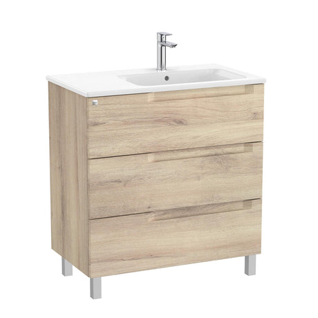 Roca Floor Standing Vanity Unit Beige Wood / Right Hand Roca Aleyda 800mm Floor Standing Three Drawer Vanity Unit with Basin