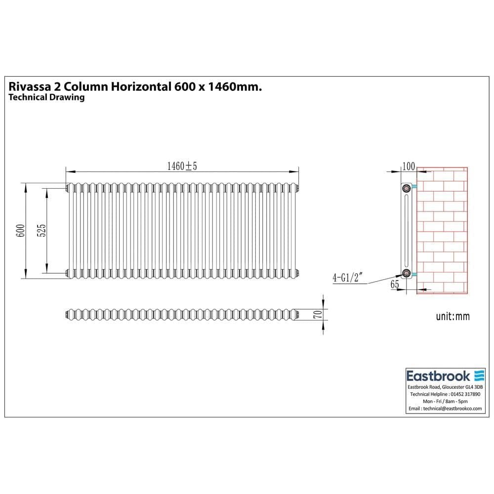 Eastbrook Column Radiator Eastbrook Rivassa Traditional 2 Column Radiator in Gloss White
