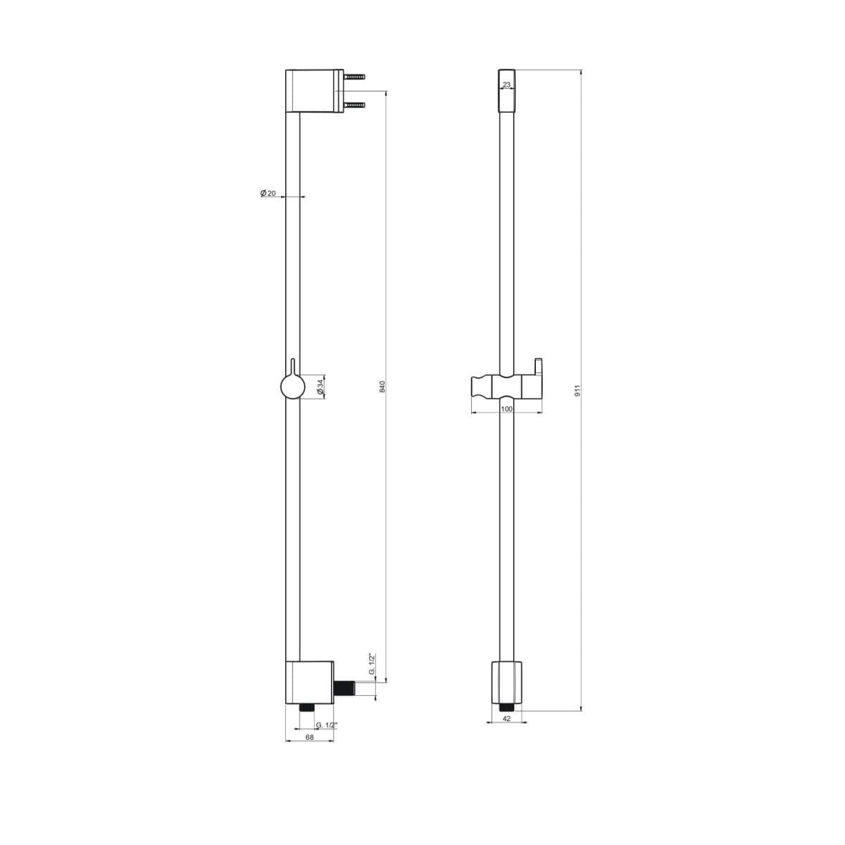 Crosswater Svelte Shower Riser Rail with Integrated Wall Outlet in Chrome