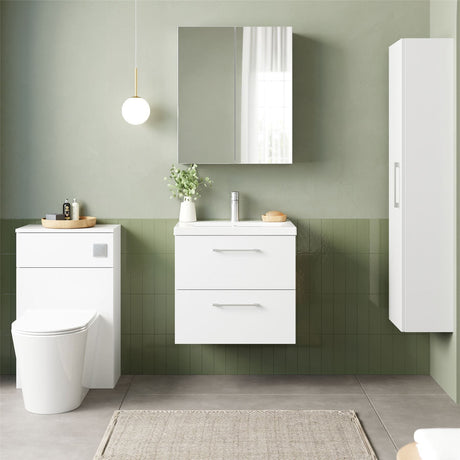 Aquarius Bathrooms Wall Mounted Vanity Unit Gloss White Aquarius Brisbane 600mm Wall Hung 2 Drawer Vanity Unit with 1 Tap Hole Mid Edge Basin