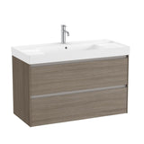 Roca Wall Mounted Vanity Unit Dark Elm Roca Ona 1000mm Wall Mounted Two Drawer Vanity Unit with Basin