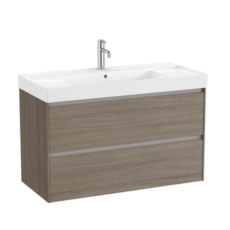 Roca Wall Mounted Vanity Unit Dark Elm Roca Ona 1000mm Wall Mounted Two Drawer Vanity Unit with Basin