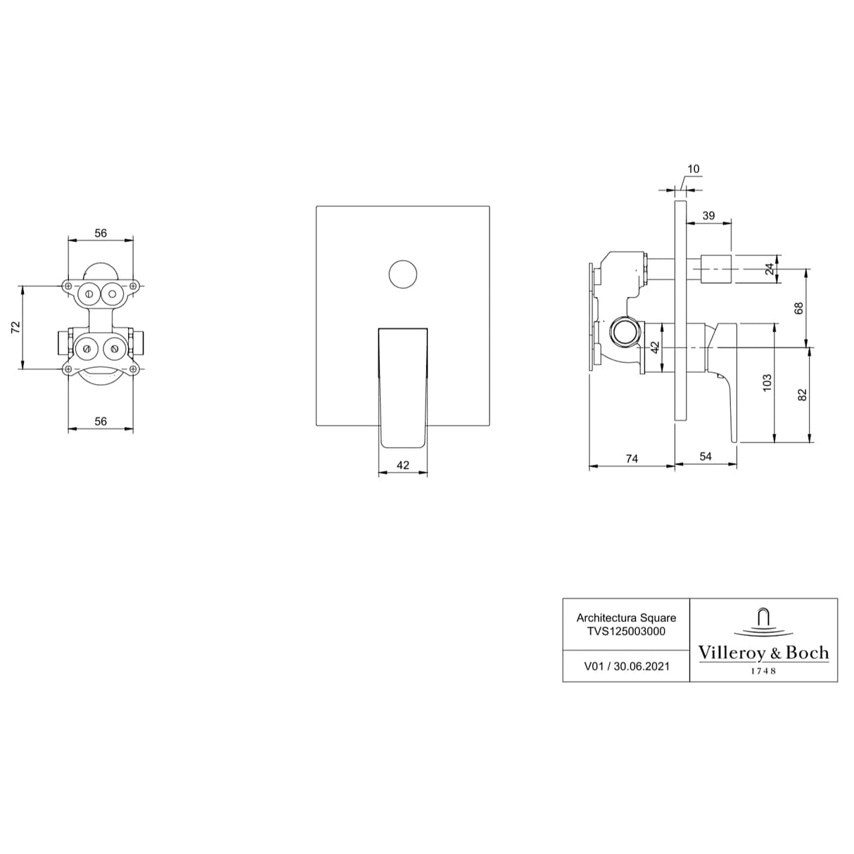 Villeroy & Boch Concealed Shower Valve Villeroy & Boch Architectura Concealed 2-Outlet Single Lever Trim Set