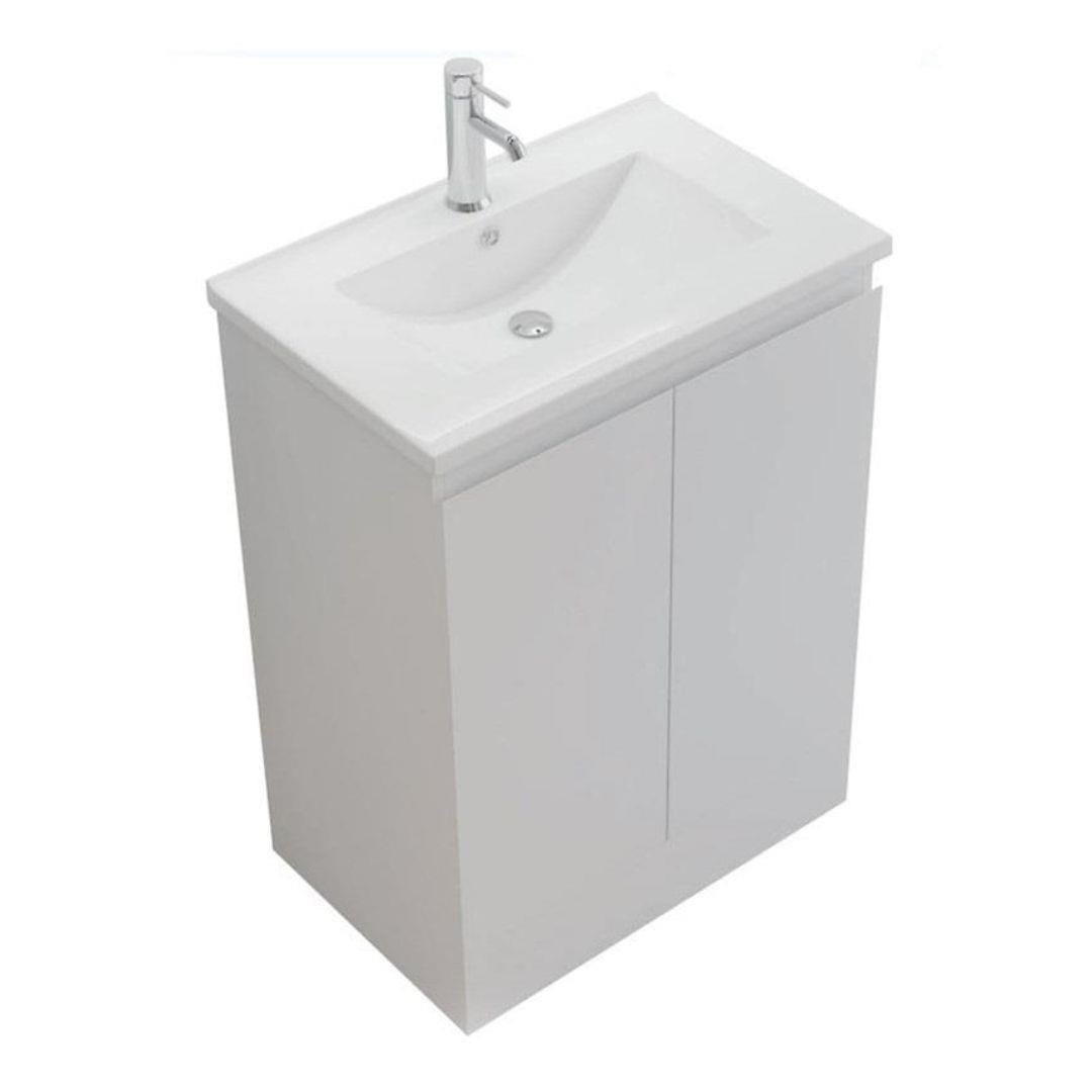 Aquarius Bathrooms Floor Standing Vanity Unit 600mm Aquarius Halite Waterproof Floor Standing Vanity Unit in Gloss White with 1 Tap Hole Basin