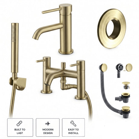 Aquarius RF-Series Complete Bath and Basin Brassware Pack with Basin Tap, Bath and Shower Mixer and Wastes