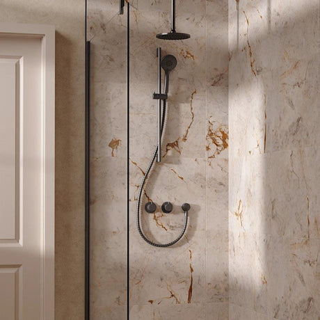 UK Bathroom Store Concealed Shower Set Slate / Ceiling Arm / 200mm Crosswater Module Shower Set 2 with Riser Rail Kit and Overhead Shower