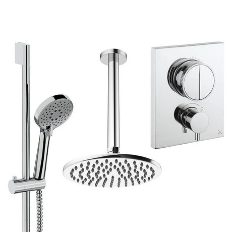 UK Bathroom Store Concealed Shower Set Chrome / Ceiling Arm / 200mm Crosswater Crossbox Push Shower Set 2 - 2 Outlet with Fixed Overhead Shower and Slide Rail Kit