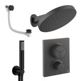 UK Bathroom Store Concealed Shower Set Matt Black Crosswater Crossbox Push Shower Set 9 - 3 Outlet with Revive Steel Overhead Shower, Pencil Handset and Oveflow Bath Filler Waste
