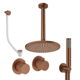 UK Bathroom Store Concealed Shower Set Brushed Bronze / Ceiling Arm / 300mm Crosswater Module Shower Set 6 - 3 Outlet with Overhead Shower, Handset and Overflow Bath Filler