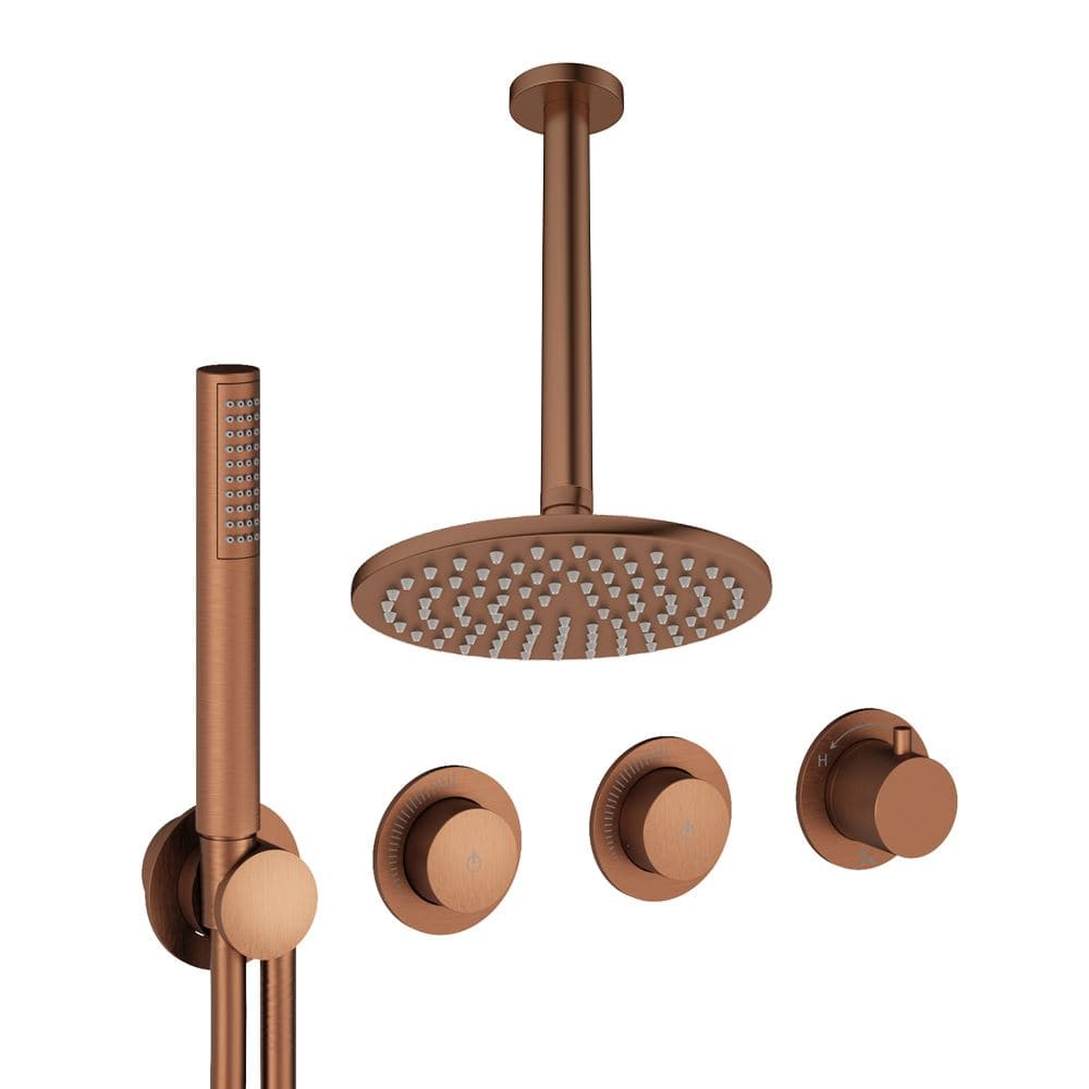 UK Bathroom Store Concealed Shower Set Brushed Bronze / Ceiling Arm / 200mm Crosswater Module Shower Set 8 - 2 Outlet with Pencil Handset and Overhead Shower