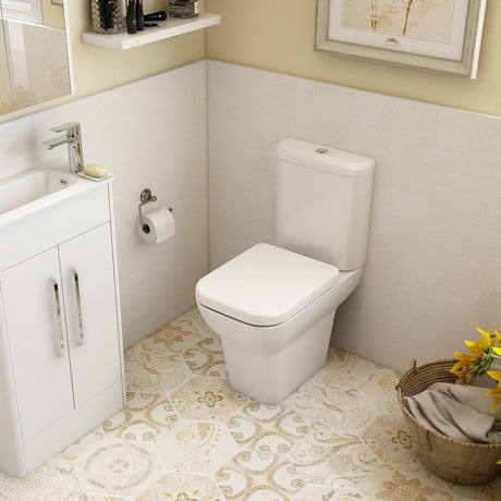 Imex Close Coupled Toilet Imex Suburb Open Back Close Coupled Toilet with Rounded Cistern and Soft Close Seat in White