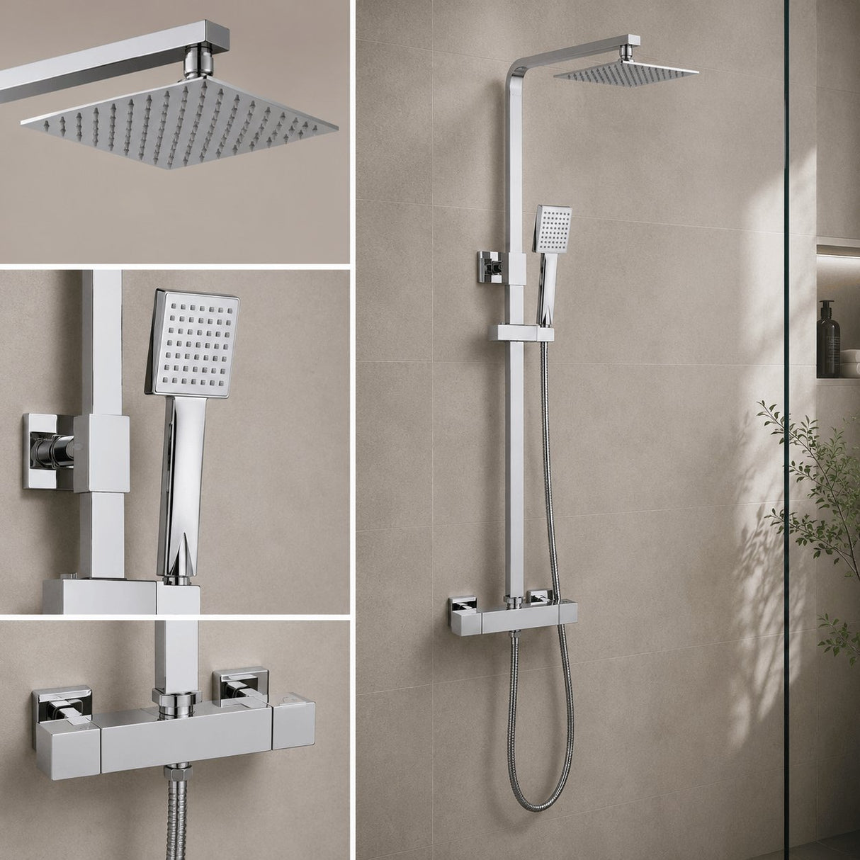 Aquarius Bathrooms Exposed Shower Set Chrome Aquarius RainLux Eco Square Adjustable Exposed Bar Shower System