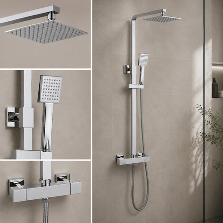 Aquarius Bathrooms Exposed Shower Set Chrome Aquarius RainLux Eco Square Adjustable Exposed Bar Shower System