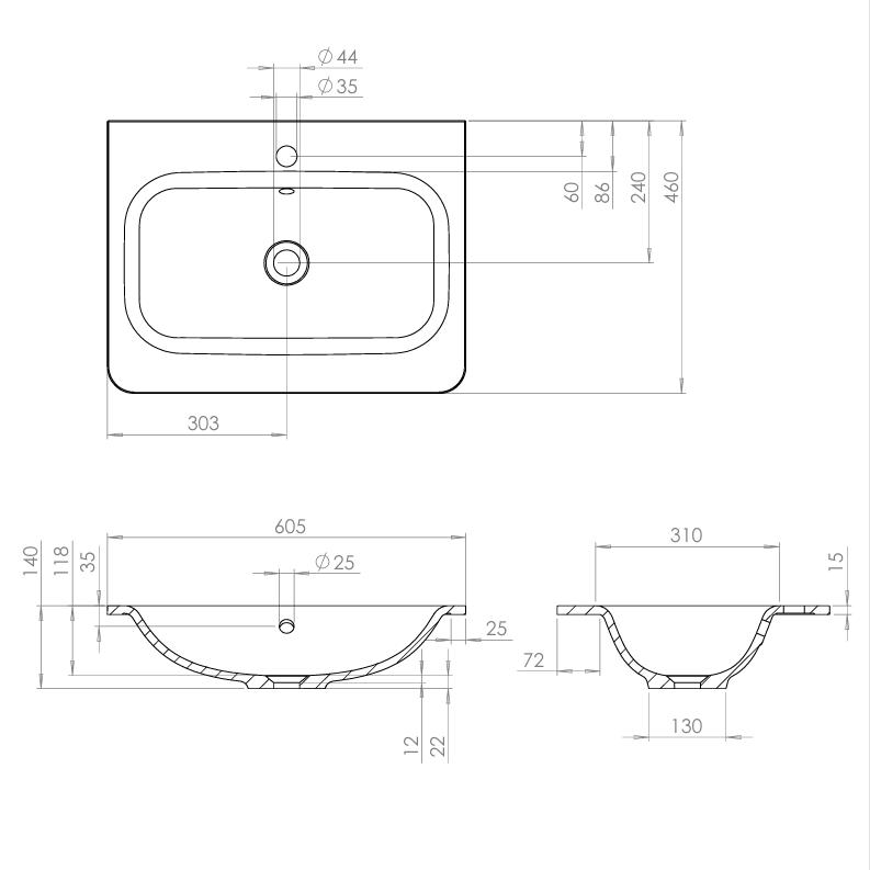 Crosswater Wall Mounted Vanity Unit Crosswater Tambour Wall Mounted 600mm One Drawer Vanity Unit with Basin or Worktop