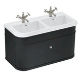 Burlington Double Sink Vanity Unit Matt Black / Ceramic Basin - 3 Tap Hole / Brushed Nickel Burlington Chalfont 1000mm Wall Mounted Single Drawer Vanity Unit with Double Basin