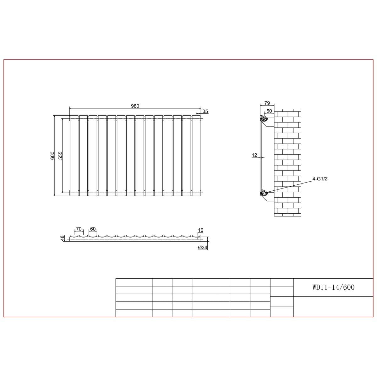 Aquarius Bathrooms Panel Radiator Aquarius Flat Panel Single Horizontal Radiator