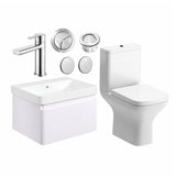 Aquarius Bathrooms Suites Matt White / Chrome Aquarius Sophie 605mm Wall Hung Vanity Unit, Close Coupled Toilet, Tap and Fittings Bundle