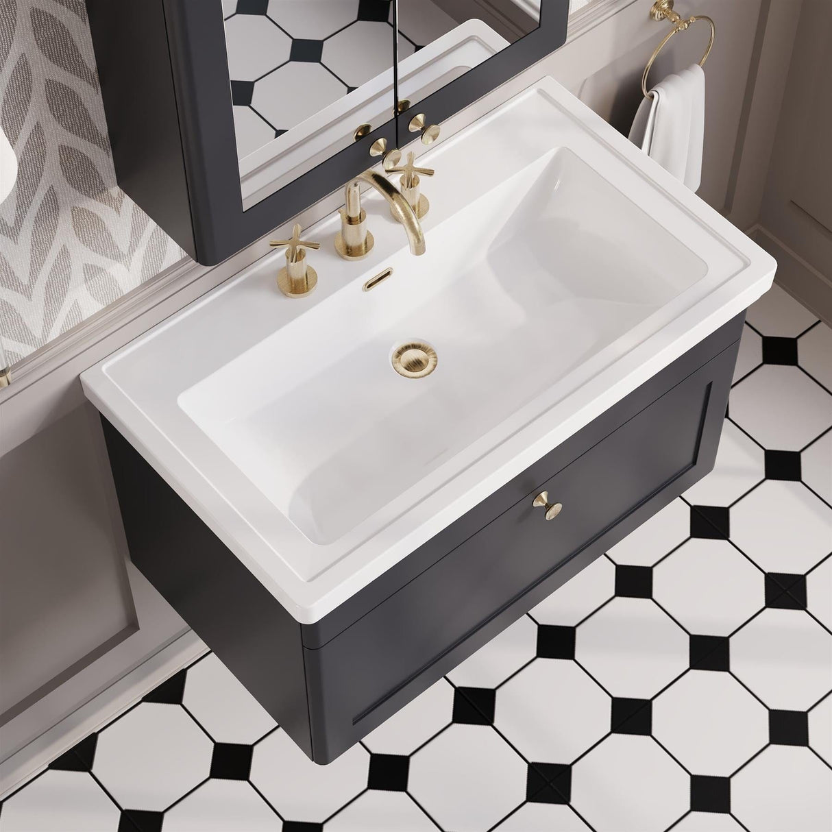 Aquarius Bathrooms Wall Mounted Vanity Unit Aquarius Leighton 800mm Wall Mounted  One Drawer Vanity Unit with Basin