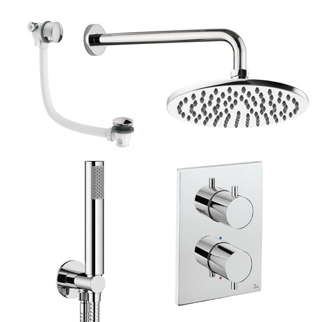 UK Bathroom Store Concealed Shower Set Chrome / Wall Arm / 200mm Crosswater Crossbox Shower Set 9 - 3 Outlet with Fixed Overhead Shower,Pencil Handset and Overflow Bath Filler Waste
