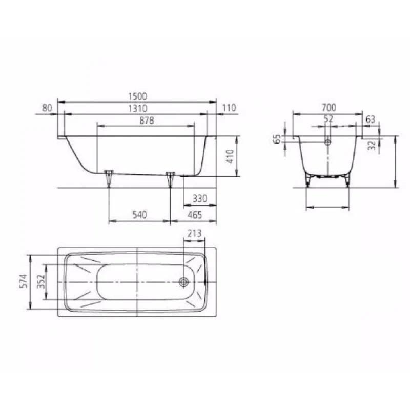 Kaldewei Single Ended Bath 1500mm x 700mm / 2 Kaldewei Cayono Single Ended Steel Bath with Leg Set