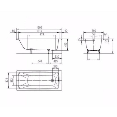Kaldewei Single Ended Bath 1500mm x 700mm / 2 Kaldewei Cayono Single Ended Steel Bath with Leg Set