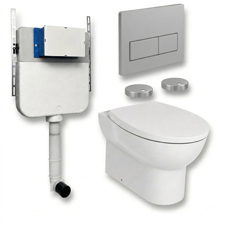 Aquarius Bathrooms Back To Wall Toilet Chrome / Square Aquarius Urbano Rimless Back to Wall Toilet Pack with Cistern, Flush Plate, Soft Closing Seat and Hinge Covers