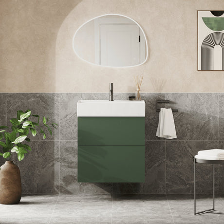 Crosswater Wall Mounted Vanity Unit Sage Green / 1 Hole Crosswater Avenue Vanity Unit with Basin - 600mm - Two Drawer - Wall Mounted