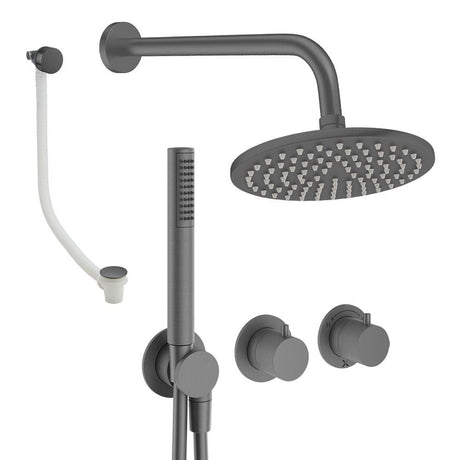 UK Bathroom Store Concealed Shower Set Slate / Wall Arm / 200mm Crosswater Module Shower Set 9 - 3 Outlet with Pencil Handset, Overhead Shower and Overflow Filler