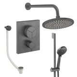 UK Bathroom Store Concealed Shower Set Slate / Wall Arm / 300mm Crosswater Crossbox Push Shower Set 8 - 3 Outlet with Fixed Overhead Shower, Slide Rail Kit and Overflow Bath Filler Waste