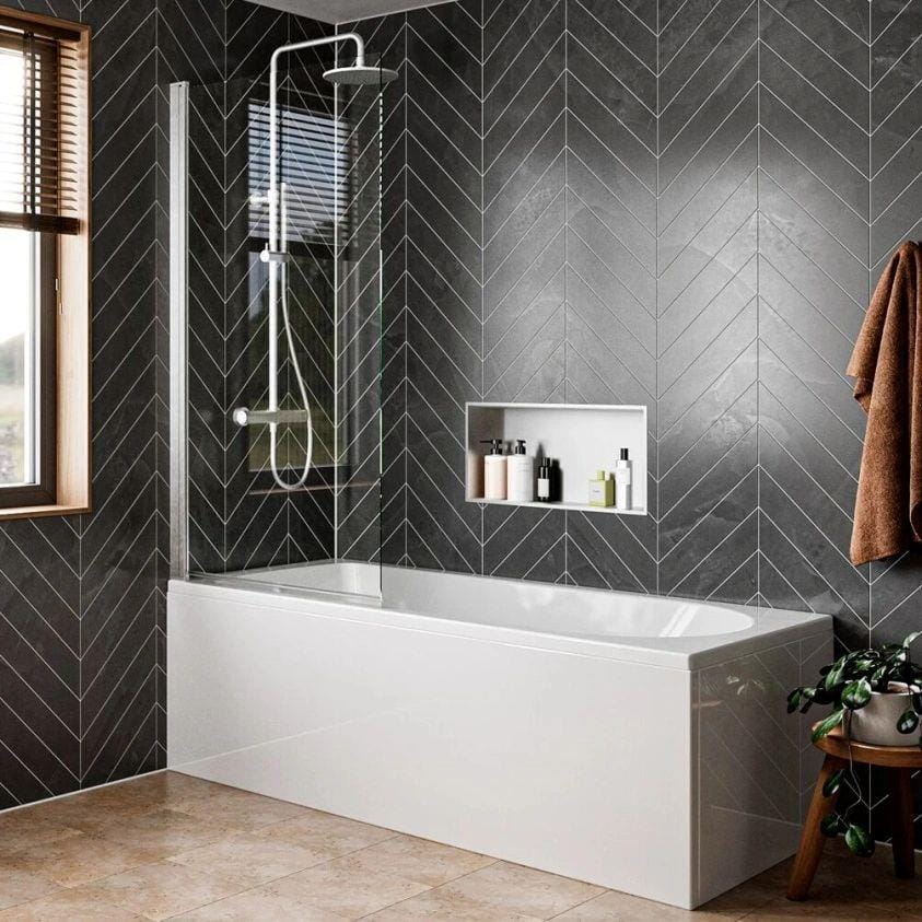 Crosswater Bath Screen Brushed Nickel Crosswater Clear 6 Hinged Bath Screen