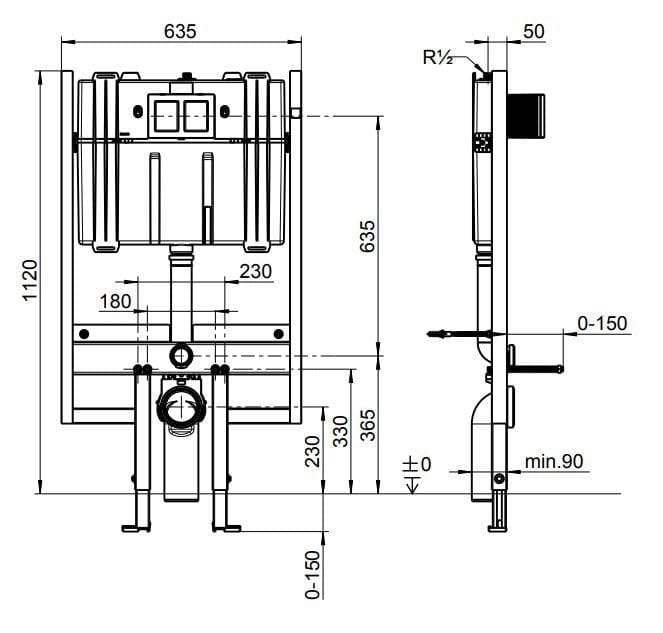 Villeroy & Boch Wall Hung WC Frame Villeroy & Boch VICONNECT Compact Wall Mounted Cistern Frame - 1120mm x 635mm