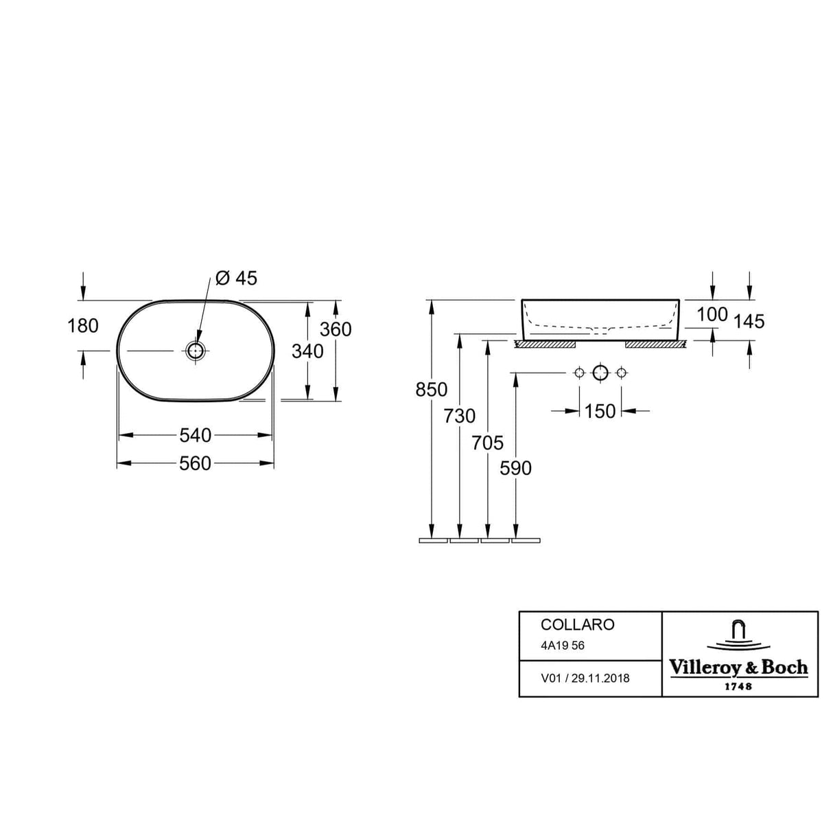 Villeroy & Boch Countertop Basin Villeroy & Boch Collaro 560mm Oval Countertop Basin in White Alpin