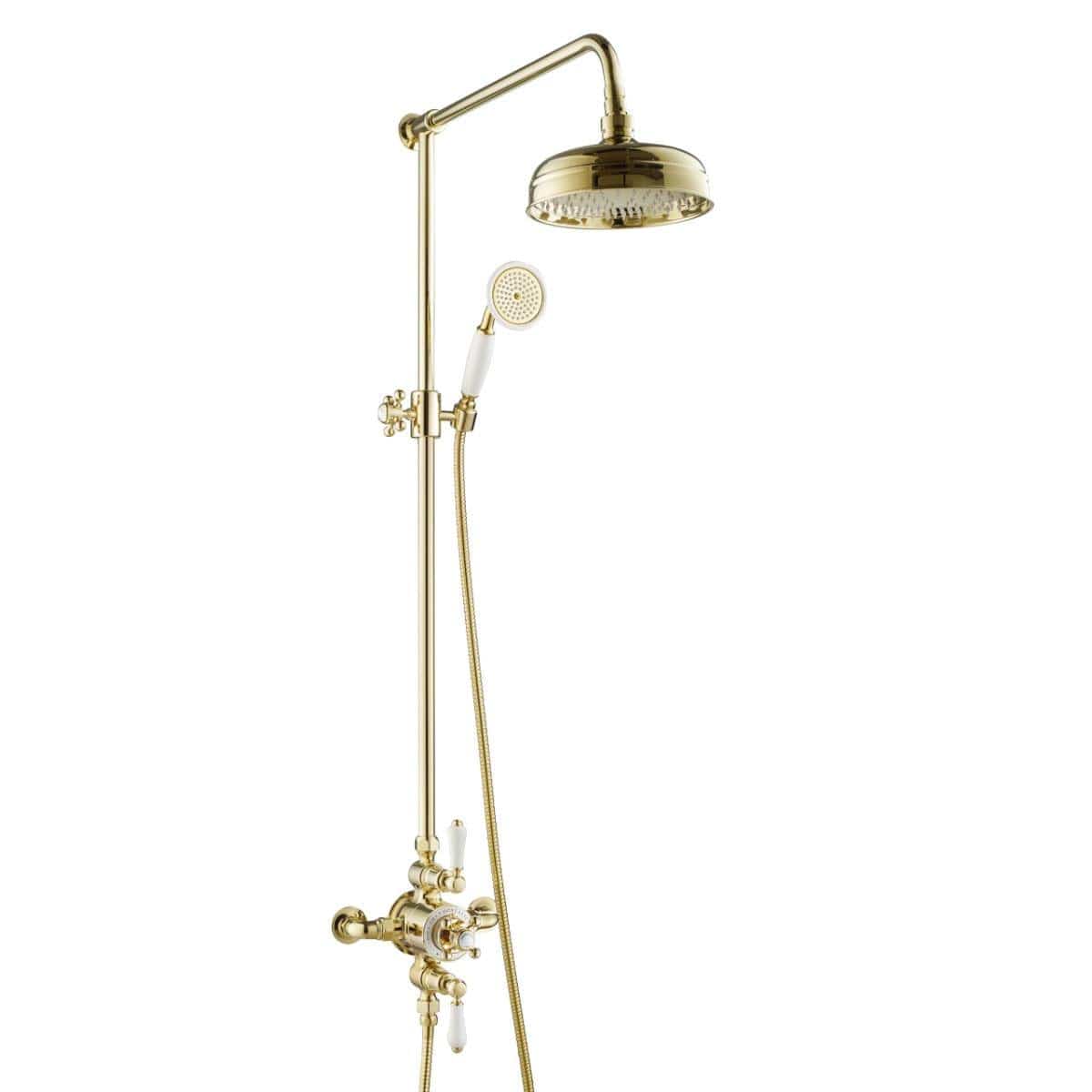 JTP Exposed Shower Set Polished Gold JTP Grosvenor Exposed Thermostatic Traditional Shower Set With Fixed Shower Head and Handset
